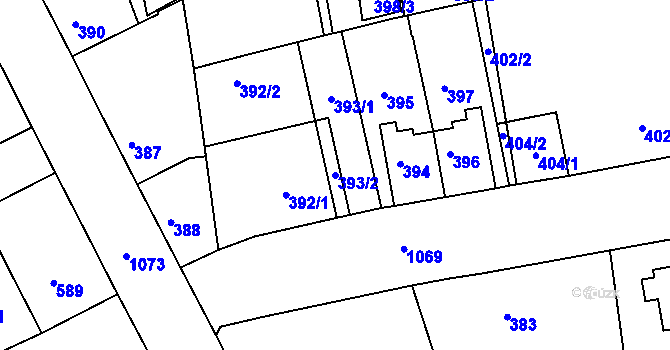 Parcela st. 393/2 v KÚ Horní Růžodol, Katastrální mapa