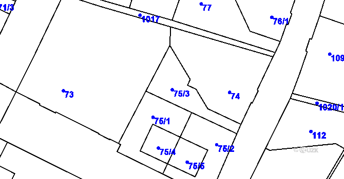 Parcela st. 75/3 v KÚ Horní Růžodol, Katastrální mapa