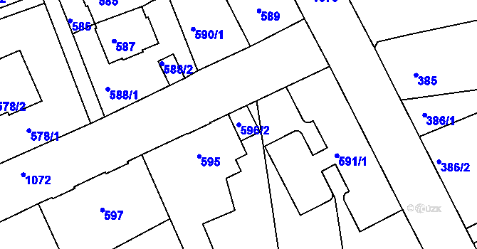 Parcela st. 596/2 v KÚ Horní Růžodol, Katastrální mapa