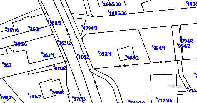Parcela st. 993/1 v KÚ Horní Růžodol, Katastrální mapa