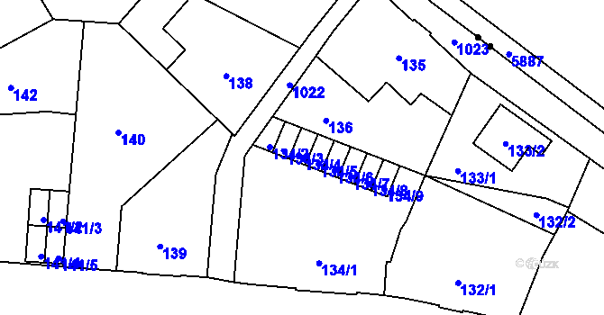 Parcela st. 134/4 v KÚ Horní Růžodol, Katastrální mapa