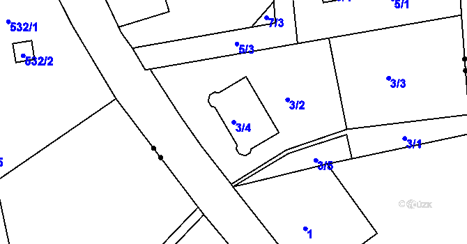 Parcela st. 3/4 v KÚ Dolní Hanychov, Katastrální mapa