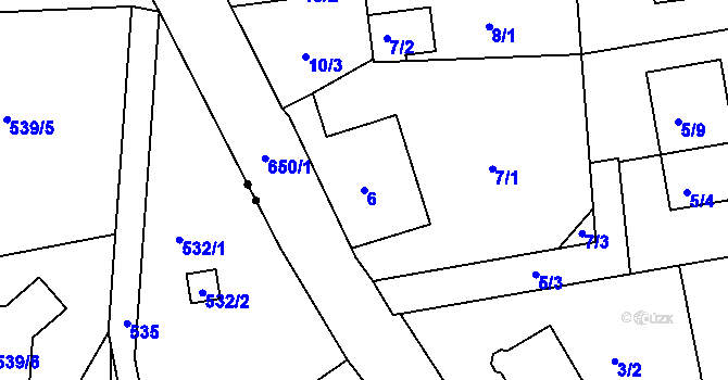 Parcela st. 6 v KÚ Dolní Hanychov, Katastrální mapa