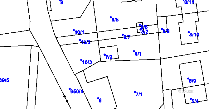 Parcela st. 7/2 v KÚ Dolní Hanychov, Katastrální mapa
