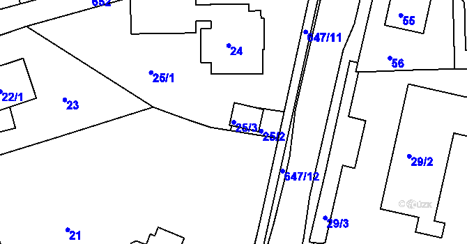 Parcela st. 25/3 v KÚ Dolní Hanychov, Katastrální mapa