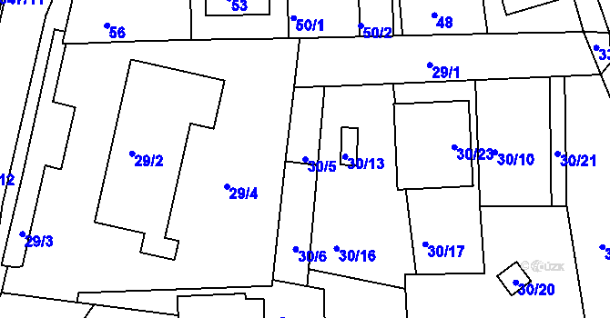 Parcela st. 30/5 v KÚ Dolní Hanychov, Katastrální mapa