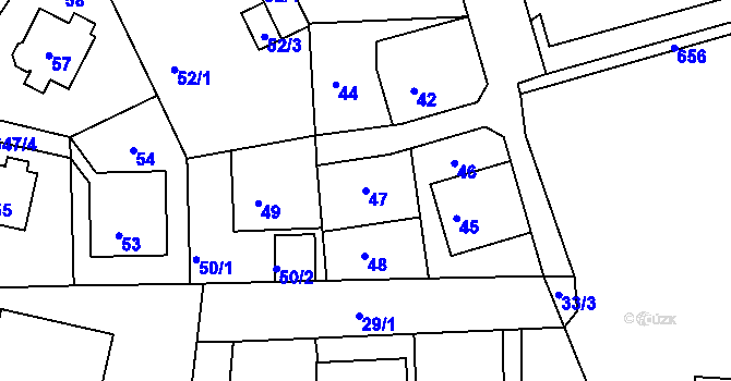 Parcela st. 47 v KÚ Dolní Hanychov, Katastrální mapa