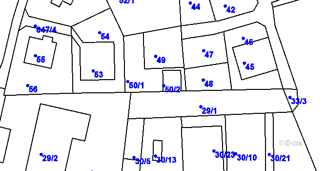 Parcela st. 50/2 v KÚ Dolní Hanychov, Katastrální mapa