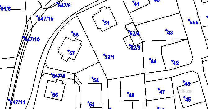 Parcela st. 52/1 v KÚ Dolní Hanychov, Katastrální mapa