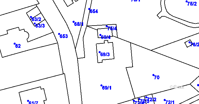 Parcela st. 69/3 v KÚ Dolní Hanychov, Katastrální mapa