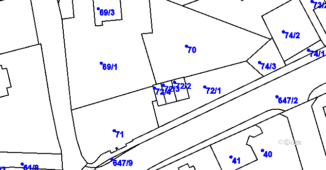Parcela st. 72/3 v KÚ Dolní Hanychov, Katastrální mapa