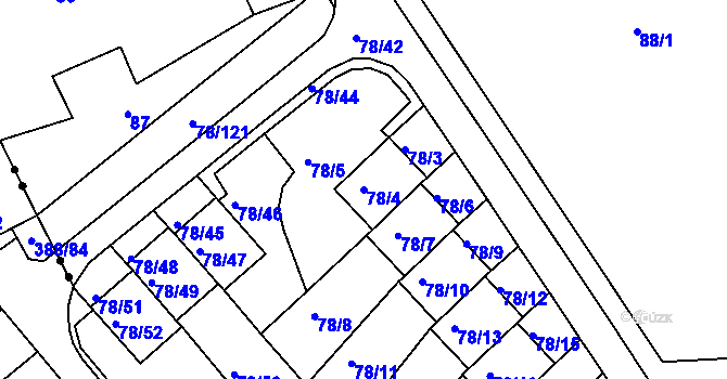Parcela st. 78/4 v KÚ Dolní Hanychov, Katastrální mapa