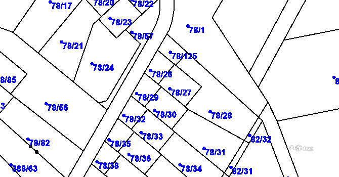 Parcela st. 78/27 v KÚ Dolní Hanychov, Katastrální mapa