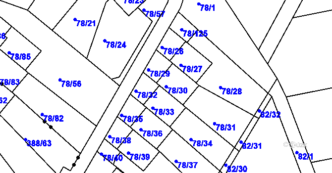 Parcela st. 78/30 v KÚ Dolní Hanychov, Katastrální mapa