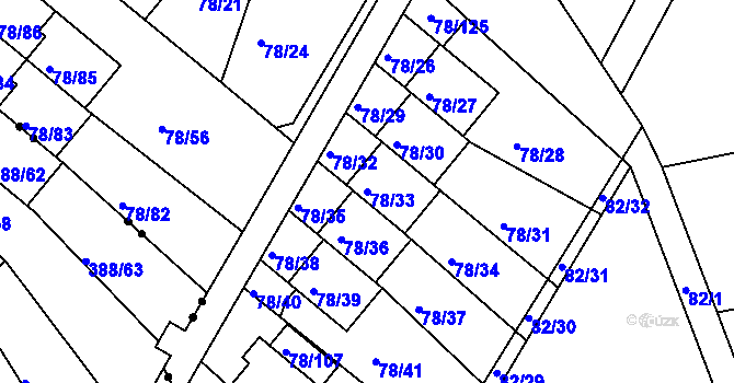 Parcela st. 78/33 v KÚ Dolní Hanychov, Katastrální mapa