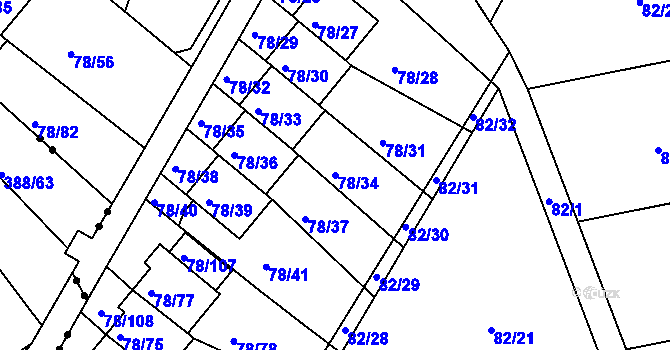 Parcela st. 78/34 v KÚ Dolní Hanychov, Katastrální mapa