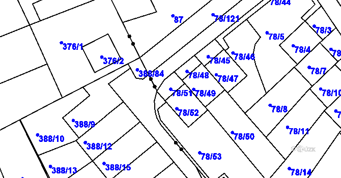 Parcela st. 78/51 v KÚ Dolní Hanychov, Katastrální mapa