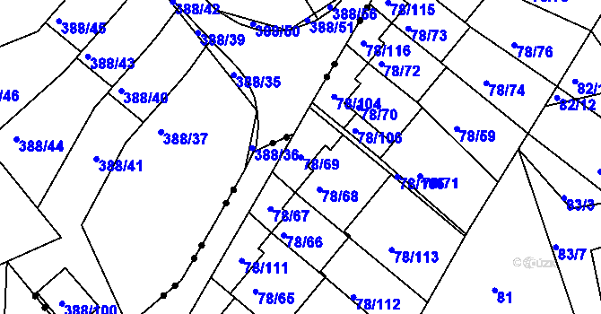 Parcela st. 78/69 v KÚ Dolní Hanychov, Katastrální mapa