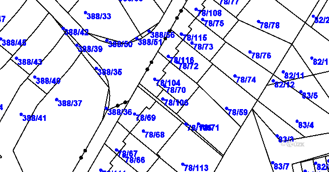 Parcela st. 78/70 v KÚ Dolní Hanychov, Katastrální mapa