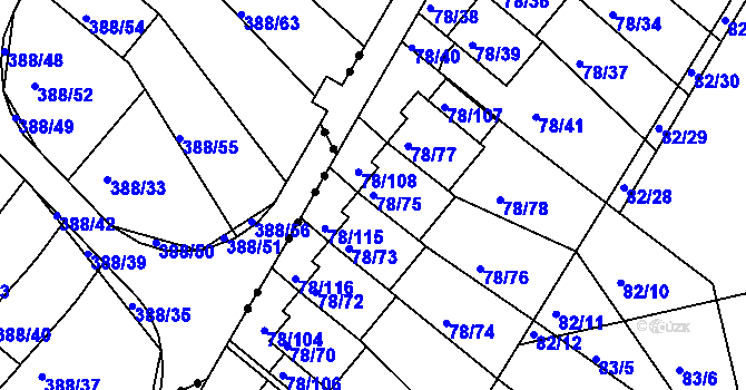 Parcela st. 78/75 v KÚ Dolní Hanychov, Katastrální mapa