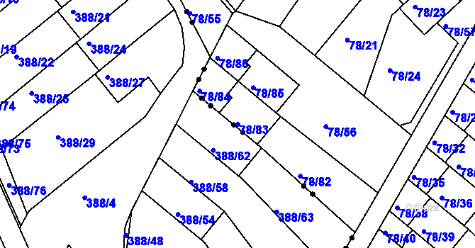 Parcela st. 78/83 v KÚ Dolní Hanychov, Katastrální mapa