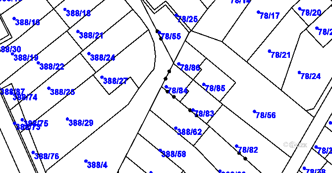 Parcela st. 78/84 v KÚ Dolní Hanychov, Katastrální mapa