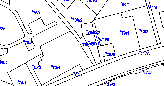 Parcela st. 78/93 v KÚ Dolní Hanychov, Katastrální mapa