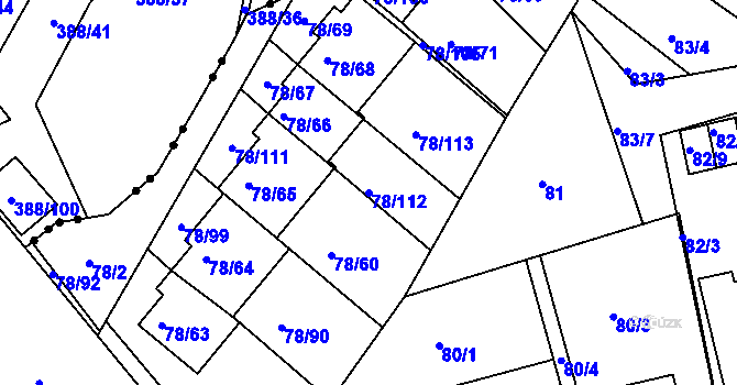 Parcela st. 78/112 v KÚ Dolní Hanychov, Katastrální mapa