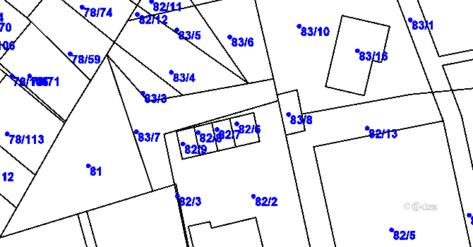 Parcela st. 82/6 v KÚ Dolní Hanychov, Katastrální mapa