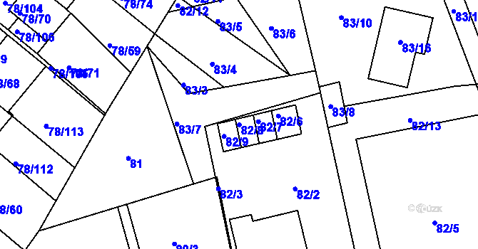 Parcela st. 82/8 v KÚ Dolní Hanychov, Katastrální mapa