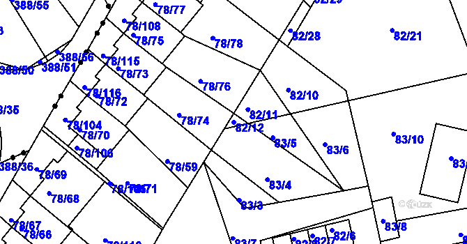 Parcela st. 82/12 v KÚ Dolní Hanychov, Katastrální mapa