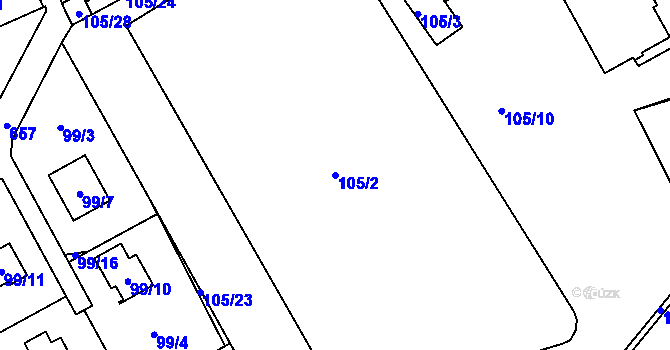 Parcela st. 105/2 v KÚ Dolní Hanychov, Katastrální mapa