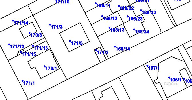 Parcela st. 171/2 v KÚ Dolní Hanychov, Katastrální mapa