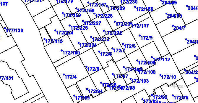 Parcela st. 172/6 v KÚ Dolní Hanychov, Katastrální mapa