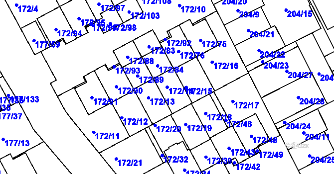 Parcela st. 172/14 v KÚ Dolní Hanychov, Katastrální mapa