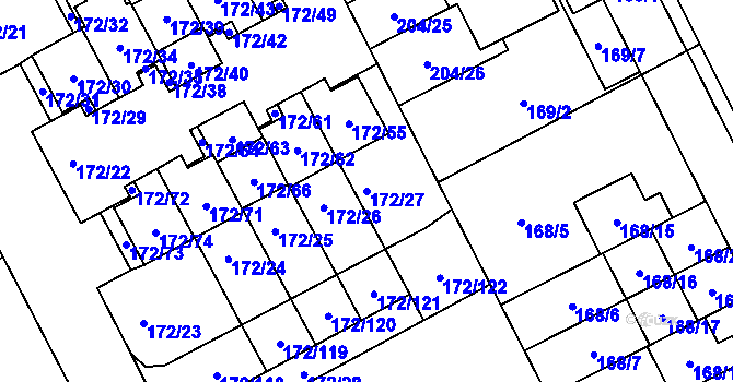 Parcela st. 172/27 v KÚ Dolní Hanychov, Katastrální mapa