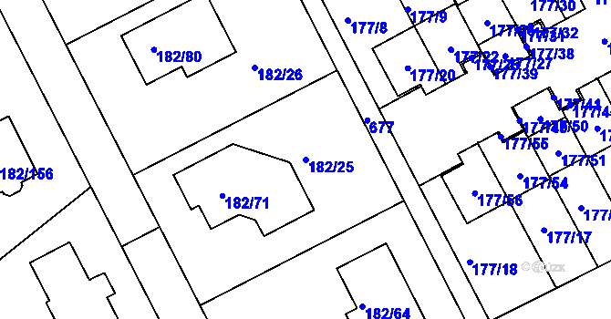 Parcela st. 182/25 v KÚ Dolní Hanychov, Katastrální mapa