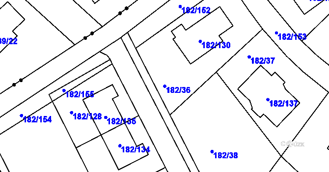 Parcela st. 182/36 v KÚ Dolní Hanychov, Katastrální mapa