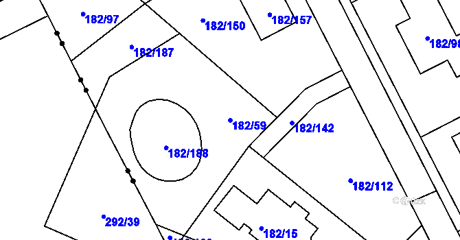 Parcela st. 182/59 v KÚ Dolní Hanychov, Katastrální mapa