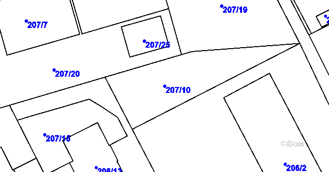 Parcela st. 207/10 v KÚ Dolní Hanychov, Katastrální mapa