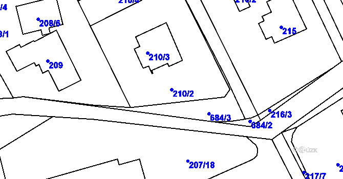 Parcela st. 210/2 v KÚ Dolní Hanychov, Katastrální mapa