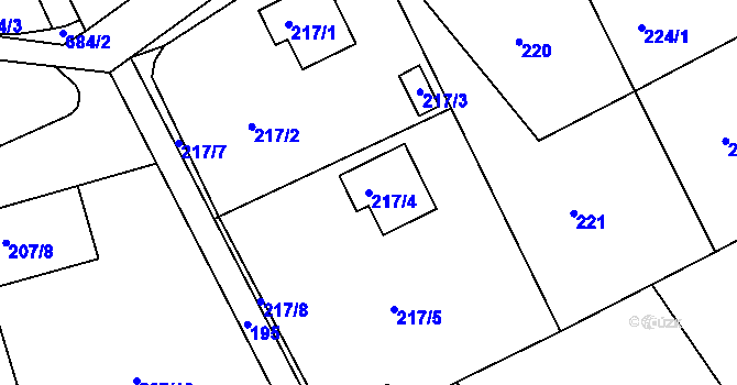Parcela st. 217/4 v KÚ Dolní Hanychov, Katastrální mapa