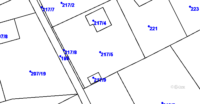 Parcela st. 217/5 v KÚ Dolní Hanychov, Katastrální mapa