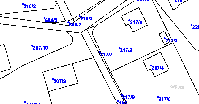 Parcela st. 217/7 v KÚ Dolní Hanychov, Katastrální mapa