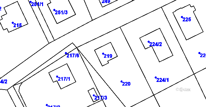 Parcela st. 219 v KÚ Dolní Hanychov, Katastrální mapa