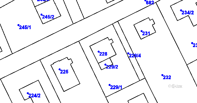 Parcela st. 228 v KÚ Dolní Hanychov, Katastrální mapa