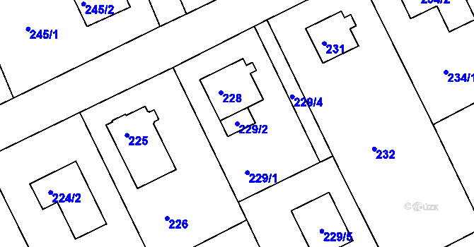 Parcela st. 229/2 v KÚ Dolní Hanychov, Katastrální mapa