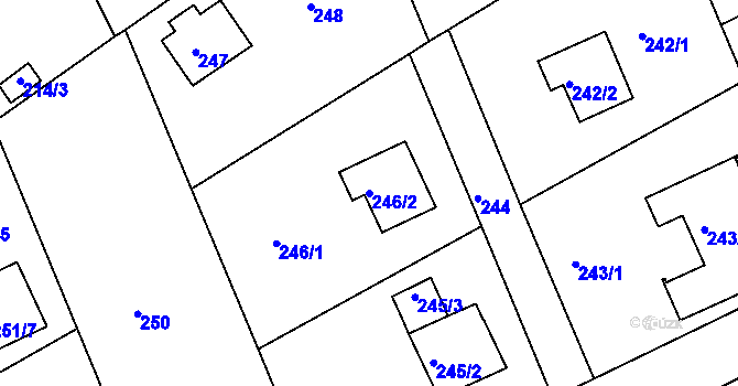 Parcela st. 246/2 v KÚ Dolní Hanychov, Katastrální mapa