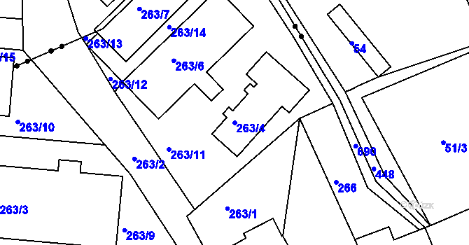 Parcela st. 263/4 v KÚ Dolní Hanychov, Katastrální mapa