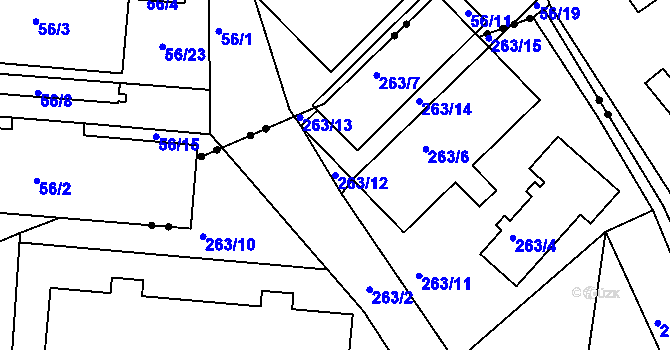 Parcela st. 263/12 v KÚ Dolní Hanychov, Katastrální mapa